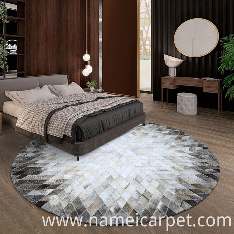 Home Hotel Grey Real Cowhide Patchwork Rectangle Shape Leather Floor Carpet Area Rugs